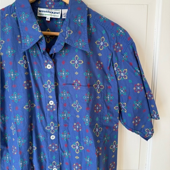 Vintage Blue Floral Tribal Design Shirt - Picture 3 of 4